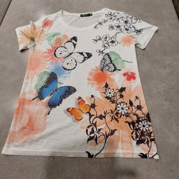 MACCINE Women's Floral/Butterfly/Rhinestones Short Sleeves Tee - SML - Picture 2 of 9